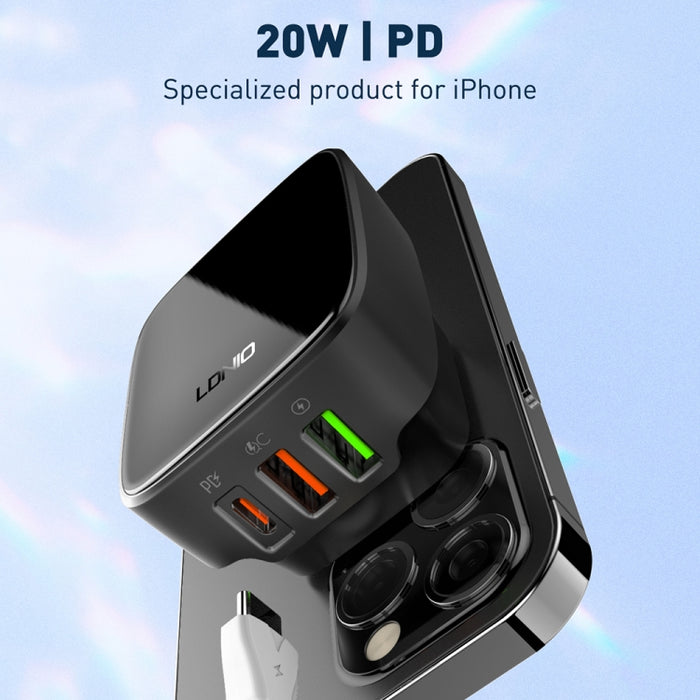 Cargador LDNIO Q334 de 32 W tipo C + puerto USB doble con cable de datos USB-C/Tipo C a USB-C/Tipo C, EU Plug, UK Plug, US Plug