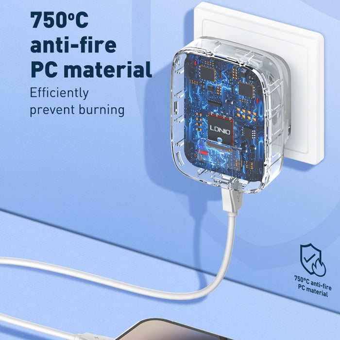Cargador LDNIO Q334 de 32 W tipo C + puerto USB doble con cable de datos USB-C/Tipo C a USB-C/Tipo C, EU Plug, UK Plug, US Plug