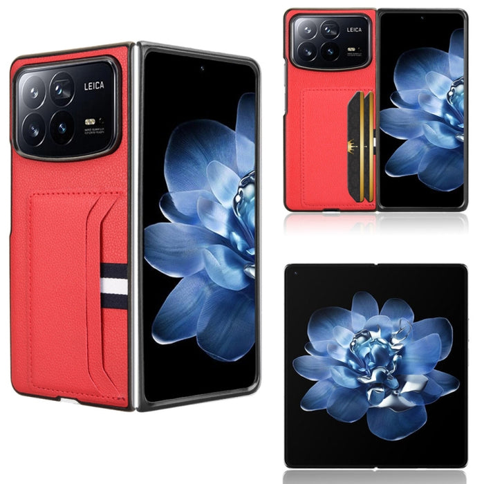 Funda para teléfono con tapa trasera con ranuras para tarjetas y textura de lichi, For Xiaomi Mix Flip 2, For Xiaomi Mix Flip, For Xiaomi Mix Fold 4