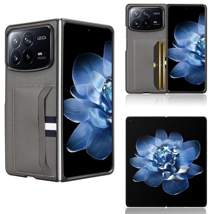 Funda para teléfono con tapa trasera con ranuras para tarjetas y textura de lichi, For Xiaomi Mix Flip 2, For Xiaomi Mix Flip, For Xiaomi Mix Fold 4