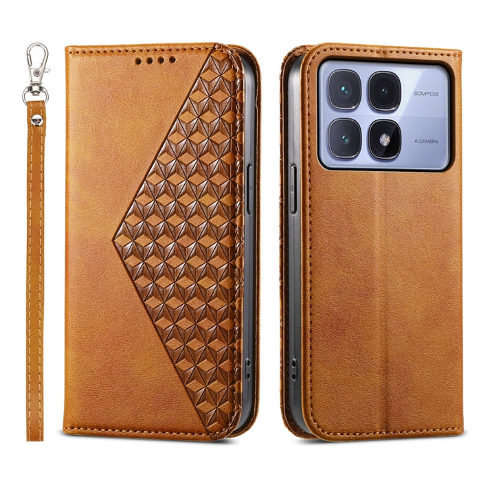 Funda de cuero magnética para teléfono con textura de becerro y cuadrícula cúbica, For Redmi A7 Pro 4G / 5G 171mm / Poco C85x 5G, For Redmi 15a 5G, For Redmi Turbo 5 Max 5G / Poco X8 Pro Max 5G, For Redmi Note 15 Pro+ 163.3mm / Poco M8 Pro             ...