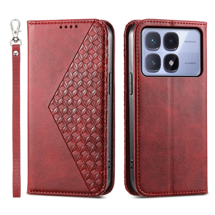 Funda de cuero magnética para teléfono con textura de becerro y cuadrícula cúbica, For Redmi A7 Pro 4G / 5G 171mm / Poco C85x 5G, For Redmi 15a 5G, For Redmi Turbo 5 Max 5G / Poco X8 Pro Max 5G, For Redmi Note 15 Pro+ 163.3mm / Poco M8 Pro             ...