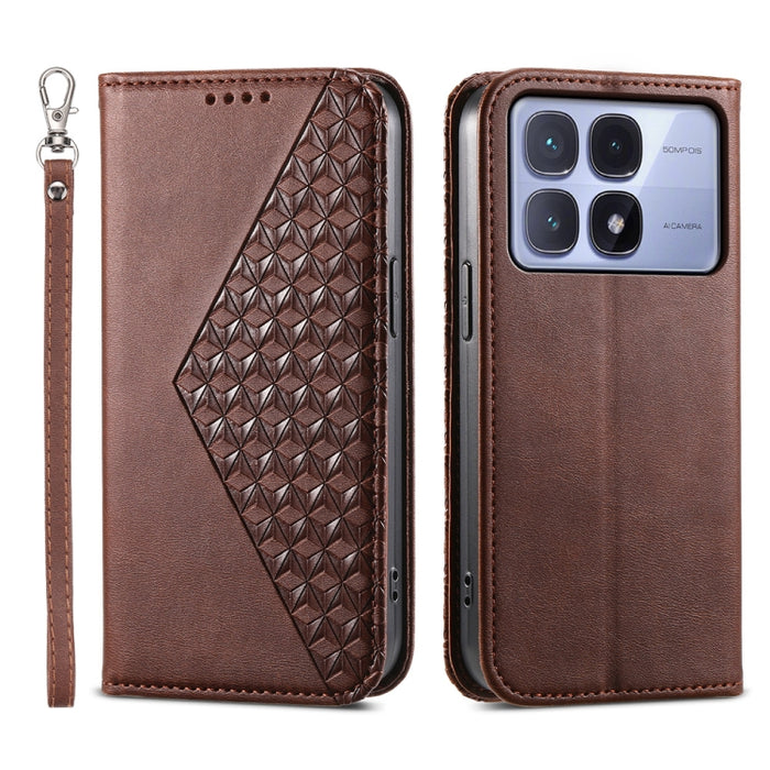 Funda de cuero magnética para teléfono con textura de becerro y cuadrícula cúbica, For Redmi A7 Pro 4G / 5G 171mm / Poco C85x 5G, For Redmi 15a 5G, For Redmi Turbo 5 Max 5G / Poco X8 Pro Max 5G, For Redmi Note 15 Pro+ 163.3mm / Poco M8 Pro             ...