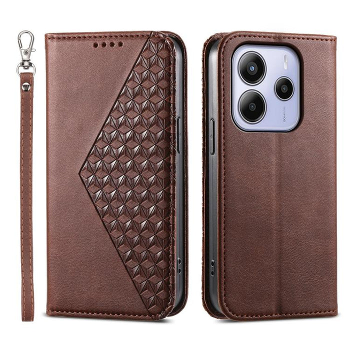 Funda de cuero magnética para teléfono con textura de becerro y cuadrícula cúbica, For Redmi A7 Pro 4G / 5G 171mm / Poco C85x 5G, For Redmi 15a 5G, For Redmi Turbo 5 Max 5G / Poco X8 Pro Max 5G, For Redmi Note 15 Pro+ 163.3mm / Poco M8 Pro             ...