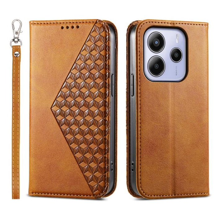 Funda de cuero magnética para teléfono con textura de becerro y cuadrícula cúbica, For Redmi A7 Pro 4G / 5G 171mm / Poco C85x 5G, For Redmi 15a 5G, For Redmi Turbo 5 Max 5G / Poco X8 Pro Max 5G, For Redmi Note 15 Pro+ 163.3mm / Poco M8 Pro             ...