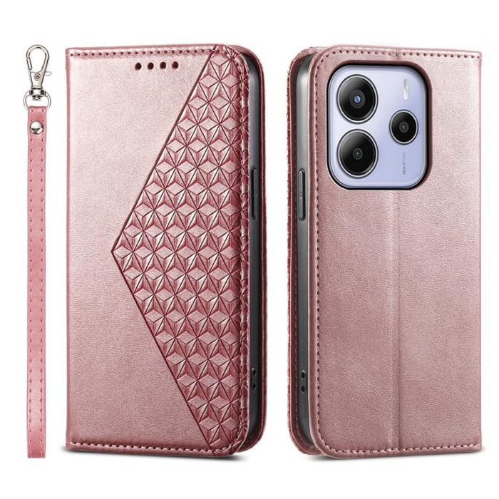 Funda de cuero magnética para teléfono con textura de becerro y cuadrícula cúbica, For Redmi A7 Pro 4G / 5G 171mm / Poco C85x 5G, For Redmi 15a 5G, For Redmi Turbo 5 Max 5G / Poco X8 Pro Max 5G, For Redmi Note 15 Pro+ 163.3mm / Poco M8 Pro             ...