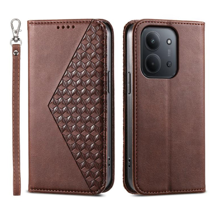Funda de cuero magnética para teléfono con textura de becerro y cuadrícula cúbica, For Redmi A7 Pro 4G / 5G 171mm / Poco C85x 5G, For Redmi 15a 5G, For Redmi Turbo 5 Max 5G / Poco X8 Pro Max 5G, For Redmi Note 15 Pro+ 163.3mm / Poco M8 Pro             ...