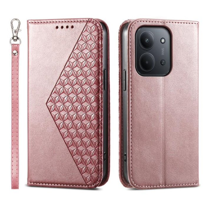 Funda de cuero magnética para teléfono con textura de becerro y cuadrícula cúbica, For Redmi A7 Pro 4G / 5G 171mm / Poco C85x 5G, For Redmi 15a 5G, For Redmi Turbo 5 Max 5G / Poco X8 Pro Max 5G, For Redmi Note 15 Pro+ 163.3mm / Poco M8 Pro             ...