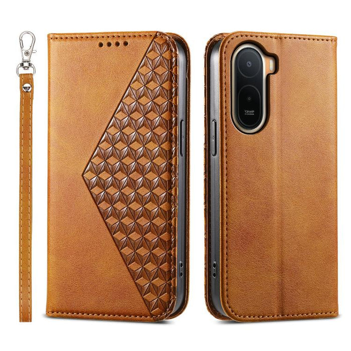 Funda de cuero magnética para teléfono con textura de becerro y cuadrícula cúbica, For Redmi A7 Pro 4G / 5G 171mm / Poco C85x 5G, For Redmi 15a 5G, For Redmi Turbo 5 Max 5G / Poco X8 Pro Max 5G, For Redmi Note 15 Pro+ 163.3mm / Poco M8 Pro             ...