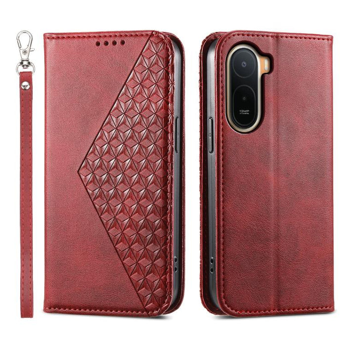 Funda de cuero magnética para teléfono con textura de becerro y cuadrícula cúbica, For Redmi A7 Pro 4G / 5G 171mm / Poco C85x 5G, For Redmi 15a 5G, For Redmi Turbo 5 Max 5G / Poco X8 Pro Max 5G, For Redmi Note 15 Pro+ 163.3mm / Poco M8 Pro             ...