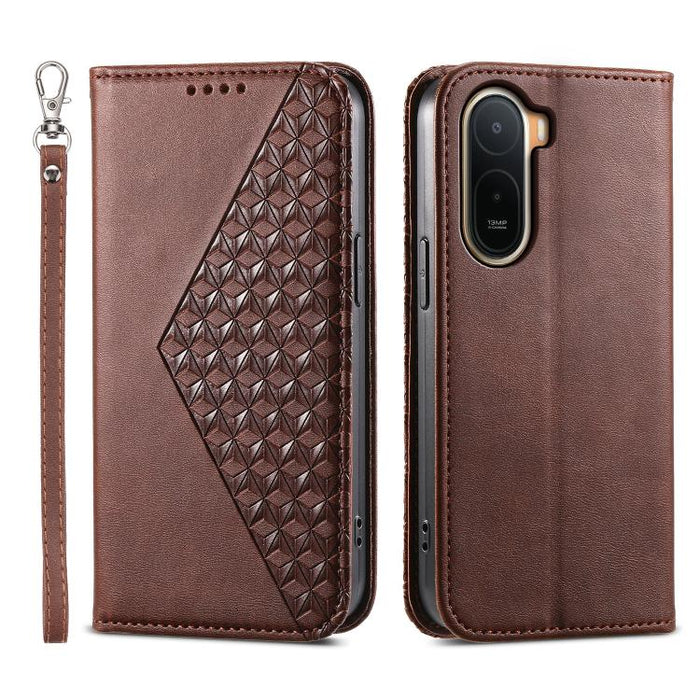 Funda de cuero magnética para teléfono con textura de becerro y cuadrícula cúbica, For Redmi A7 Pro 4G / 5G 171mm / Poco C85x 5G, For Redmi 15a 5G, For Redmi Turbo 5 Max 5G / Poco X8 Pro Max 5G, For Redmi Note 15 Pro+ 163.3mm / Poco M8 Pro             ...