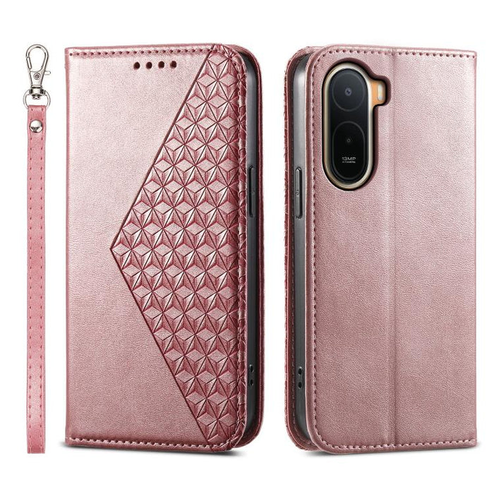 Funda de cuero magnética para teléfono con textura de becerro y cuadrícula cúbica, For Redmi A7 Pro 4G / 5G 171mm / Poco C85x 5G, For Redmi 15a 5G, For Redmi Turbo 5 Max 5G / Poco X8 Pro Max 5G, For Redmi Note 15 Pro+ 163.3mm / Poco M8 Pro             ...