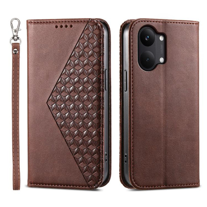 Funda de cuero magnética para teléfono con textura de becerro y cuadrícula cúbica, For Redmi A7 Pro 4G / 5G 171mm / Poco C85x 5G, For Redmi 15a 5G, For Redmi Turbo 5 Max 5G / Poco X8 Pro Max 5G, For Redmi Note 15 Pro+ 163.3mm / Poco M8 Pro             ...