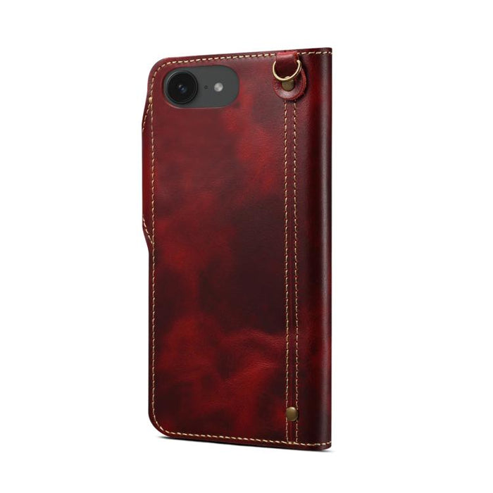 Estuche de cuero genuino con botón magnético y cera de aceite Denior B01 de piel de vaca, For iPhone 16e, For iPhone 16 Pro Max, For iPhone 16 Pro, For iPhone 16 Plus, For iPhone 16