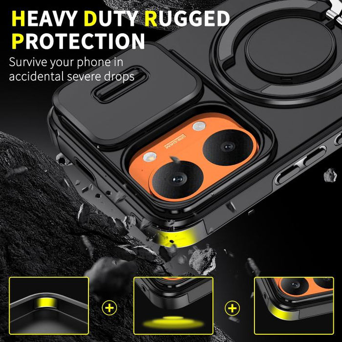 Estuche para teléfono con soporte de anillo deslizante Camshield, For Redmi Turbo 5 Max / Poco X8 Pro Max, For Redmi Turbo 5 / Poco X8 Pro 5G, For Redmi Turbo 4 Pro / Poco F7, For Redmi Note 14 4G 164.84mm, For Redmi Note 14 Pro 5G / 4G                ...