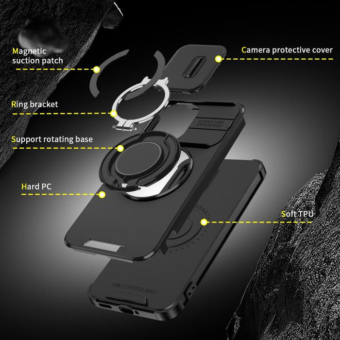 Estuche para teléfono con soporte de anillo deslizante Camshield, For Redmi Turbo 5 Max / Poco X8 Pro Max, For Redmi Turbo 5 / Poco X8 Pro 5G, For Redmi Turbo 4 Pro / Poco F7, For Redmi Note 14 4G 164.84mm, For Redmi Note 14 Pro 5G / 4G                ...