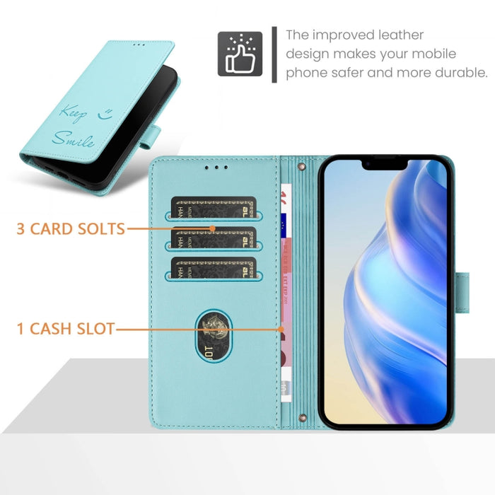 Funda de cuero para teléfono con RFID y estampado de sonrisas, For iPhone 14 Pro Max, For iPhone SE 2022 / 2020 / 8 / 7, For iPhone 13 Pro Max, For iPhone 13 Pro, For iPhone 13 mini, For iPhone 12 / 12 Pro, For iPhone 12 Pro Max, For iPhone 12 mini    ...