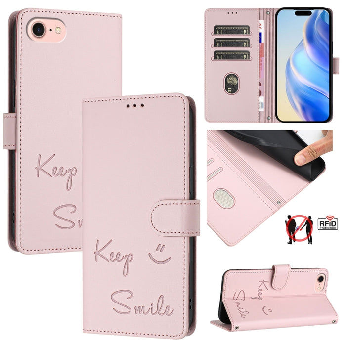 Funda de cuero para teléfono con RFID y estampado de sonrisas, For iPhone 14 Pro Max, For iPhone SE 2022 / 2020 / 8 / 7, For iPhone 13 Pro Max, For iPhone 13 Pro, For iPhone 13 mini, For iPhone 12 / 12 Pro, For iPhone 12 Pro Max, For iPhone 12 mini    ...