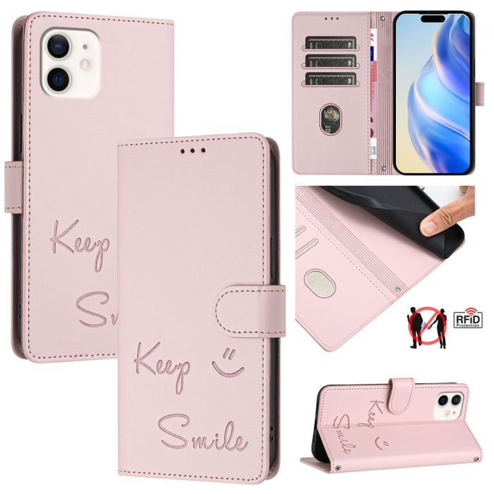 Funda de cuero para teléfono con RFID y estampado de sonrisas, For iPhone 14 Pro Max, For iPhone SE 2022 / 2020 / 8 / 7, For iPhone 13 Pro Max, For iPhone 13 Pro, For iPhone 13 mini, For iPhone 12 / 12 Pro, For iPhone 12 Pro Max, For iPhone 12 mini    ...