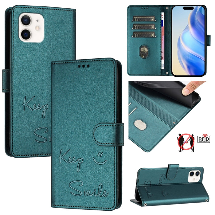Funda de cuero para teléfono con RFID y estampado de sonrisas, For iPhone 14 Pro Max, For iPhone SE 2022 / 2020 / 8 / 7, For iPhone 13 Pro Max, For iPhone 13 Pro, For iPhone 13 mini, For iPhone 12 / 12 Pro, For iPhone 12 Pro Max, For iPhone 12 mini    ...