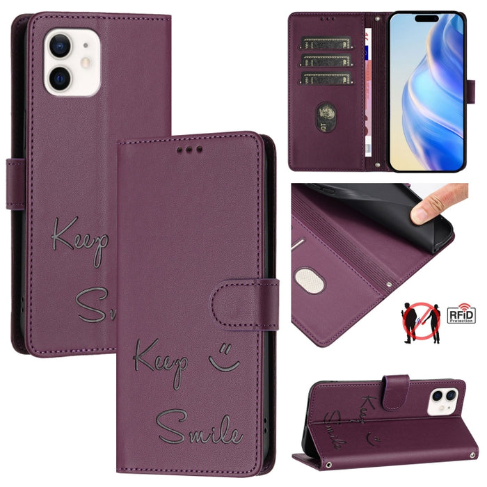 Funda de cuero para teléfono con RFID y estampado de sonrisas, For iPhone 14 Pro Max, For iPhone SE 2022 / 2020 / 8 / 7, For iPhone 13 Pro Max, For iPhone 13 Pro, For iPhone 13 mini, For iPhone 12 / 12 Pro, For iPhone 12 Pro Max, For iPhone 12 mini    ...