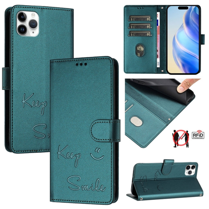 Funda de cuero para teléfono con RFID y estampado de sonrisas, For iPhone 14 Pro Max, For iPhone SE 2022 / 2020 / 8 / 7, For iPhone 13 Pro Max, For iPhone 13 Pro, For iPhone 13 mini, For iPhone 12 / 12 Pro, For iPhone 12 Pro Max, For iPhone 12 mini    ...
