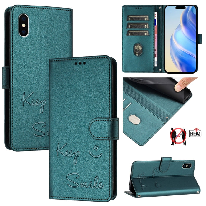 Funda de cuero para teléfono con RFID y estampado de sonrisas, For iPhone 14 Pro Max, For iPhone SE 2022 / 2020 / 8 / 7, For iPhone 13 Pro Max, For iPhone 13 Pro, For iPhone 13 mini, For iPhone 12 / 12 Pro, For iPhone 12 Pro Max, For iPhone 12 mini    ...