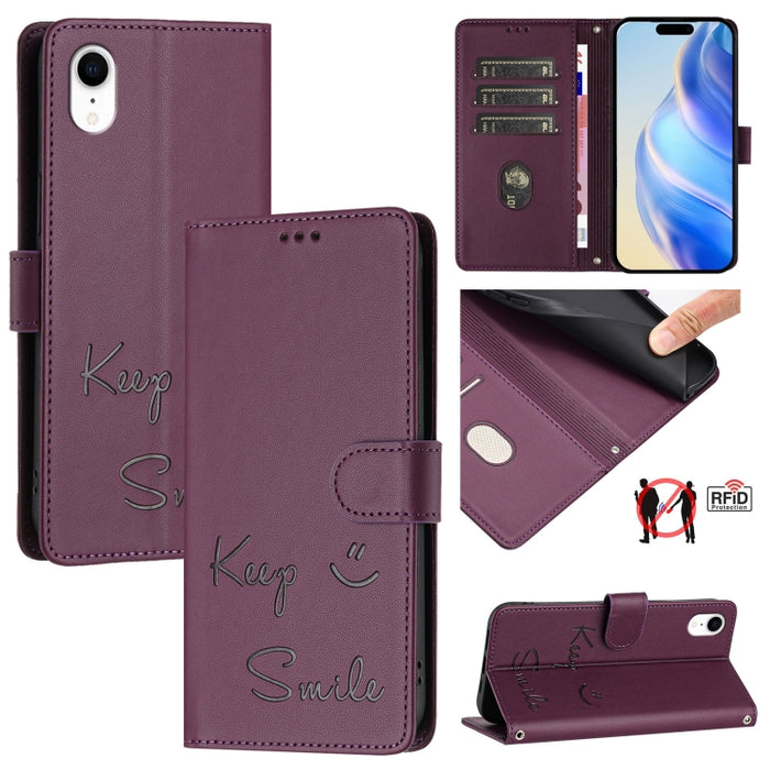 Funda de cuero para teléfono con RFID y estampado de sonrisas, For iPhone 14 Pro Max, For iPhone SE 2022 / 2020 / 8 / 7, For iPhone 13 Pro Max, For iPhone 13 Pro, For iPhone 13 mini, For iPhone 12 / 12 Pro, For iPhone 12 Pro Max, For iPhone 12 mini    ...