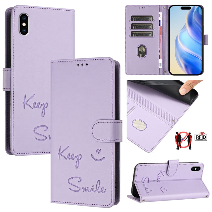 Funda de cuero para teléfono con RFID y estampado de sonrisas, For iPhone 14 Pro Max, For iPhone SE 2022 / 2020 / 8 / 7, For iPhone 13 Pro Max, For iPhone 13 Pro, For iPhone 13 mini, For iPhone 12 / 12 Pro, For iPhone 12 Pro Max, For iPhone 12 mini    ...