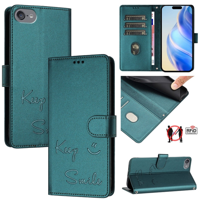 Funda de cuero para teléfono con RFID y estampado de sonrisas, For iPhone 14 Pro Max, For iPhone SE 2022 / 2020 / 8 / 7, For iPhone 13 Pro Max, For iPhone 13 Pro, For iPhone 13 mini, For iPhone 12 / 12 Pro, For iPhone 12 Pro Max, For iPhone 12 mini    ...