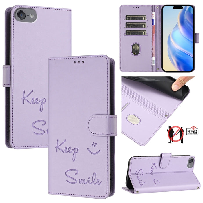 Funda de cuero para teléfono con RFID y estampado de sonrisas, For iPhone 14 Pro Max, For iPhone SE 2022 / 2020 / 8 / 7, For iPhone 13 Pro Max, For iPhone 13 Pro, For iPhone 13 mini, For iPhone 12 / 12 Pro, For iPhone 12 Pro Max, For iPhone 12 mini    ...