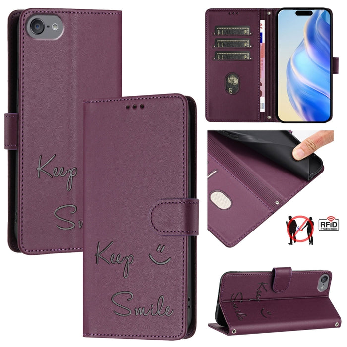 Funda de cuero para teléfono con RFID y estampado de sonrisas, For iPhone 14 Pro Max, For iPhone SE 2022 / 2020 / 8 / 7, For iPhone 13 Pro Max, For iPhone 13 Pro, For iPhone 13 mini, For iPhone 12 / 12 Pro, For iPhone 12 Pro Max, For iPhone 12 mini    ...