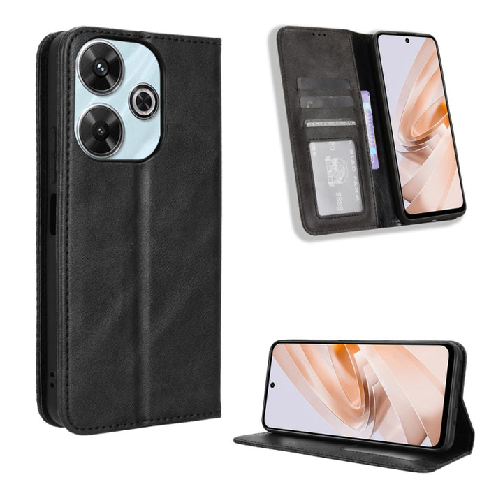 Funda de cuero para teléfono con textura retro y hebilla magnética, For Redmi 14C 4G, For Redmi K70 Ultra, For Redmi 13 4G / Note 13R 5G