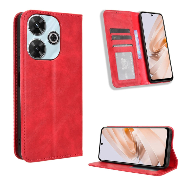 Funda de cuero para teléfono con textura retro y hebilla magnética, For Redmi 14C 4G, For Redmi K70 Ultra, For Redmi 13 4G / Note 13R 5G