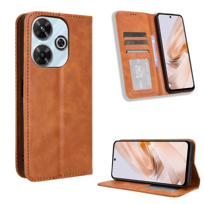 Funda de cuero para teléfono con textura retro y hebilla magnética, For Redmi 14C 4G, For Redmi K70 Ultra, For Redmi 13 4G / Note 13R 5G
