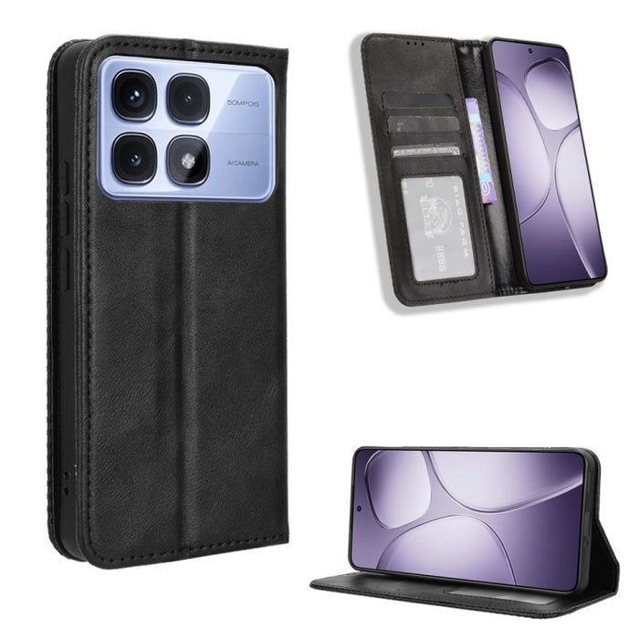 Funda de cuero para teléfono con textura retro y hebilla magnética, For Redmi 14C 4G, For Redmi K70 Ultra, For Redmi 13 4G / Note 13R 5G