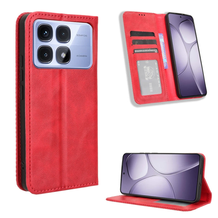 Funda de cuero para teléfono con textura retro y hebilla magnética, For Redmi 14C 4G, For Redmi K70 Ultra, For Redmi 13 4G / Note 13R 5G