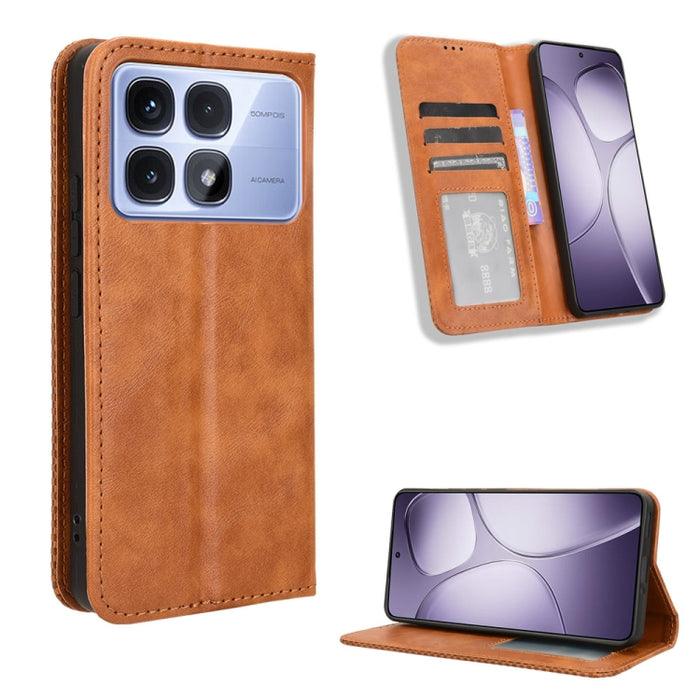 Funda de cuero para teléfono con textura retro y hebilla magnética, For Redmi 14C 4G, For Redmi K70 Ultra, For Redmi 13 4G / Note 13R 5G