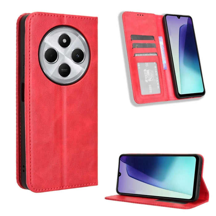 Funda de cuero para teléfono con textura retro y hebilla magnética, For Redmi 14C 4G, For Redmi K70 Ultra, For Redmi 13 4G / Note 13R 5G