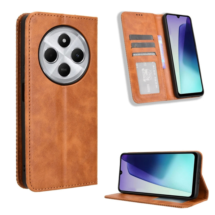 Funda de cuero para teléfono con textura retro y hebilla magnética, For Redmi 14C 4G, For Redmi K70 Ultra, For Redmi 13 4G / Note 13R 5G