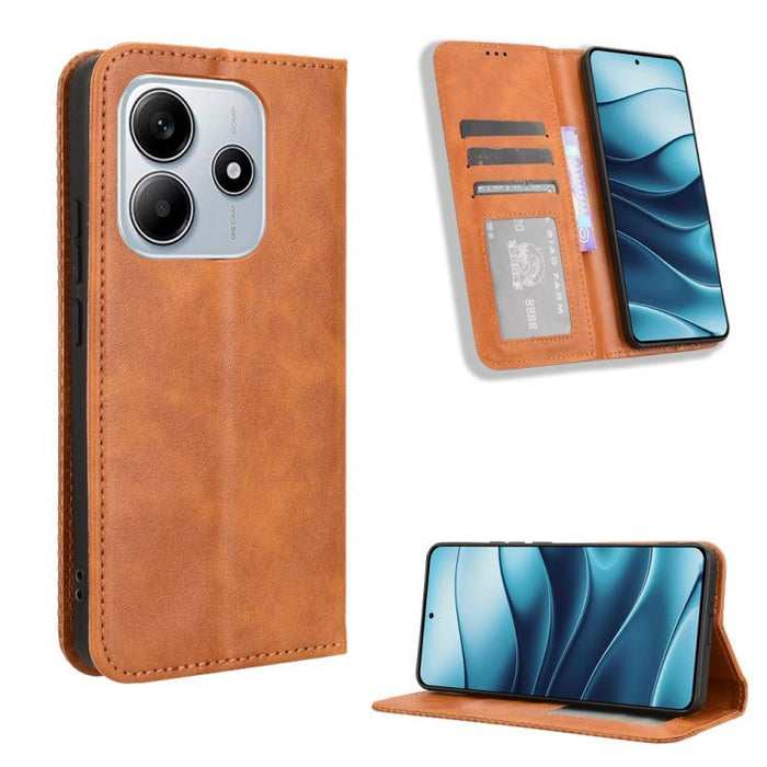 Funda de cuero para teléfono con textura retro y hebilla magnética, For Redmi A7 Pro 171mm / Poco C85x 5G, For Redmi 15a 5G / R70 5G / R70m 5G, For Redmi Turbo 5 Max 5G / Poco X8 Pro Max, For Redmi Turbo 5 5G / Poco X8 Pro                              ...
