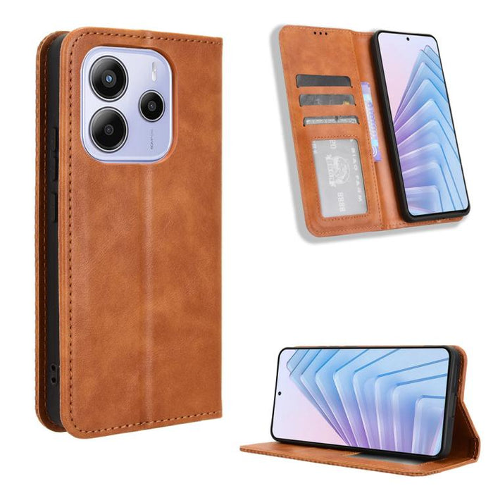 Funda de cuero para teléfono con textura retro y hebilla magnética, For Redmi A7 Pro 171mm / Poco C85x 5G, For Redmi 15a 5G / R70 5G / R70m 5G, For Redmi Turbo 5 Max 5G / Poco X8 Pro Max, For Redmi Turbo 5 5G / Poco X8 Pro                              ...