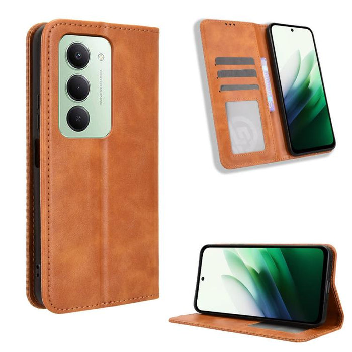 Funda de cuero para teléfono con textura retro y hebilla magnética, For Redmi A7 Pro 171mm / Poco C85x 5G, For Redmi 15a 5G / R70 5G / R70m 5G, For Redmi Turbo 5 Max 5G / Poco X8 Pro Max, For Redmi Turbo 5 5G / Poco X8 Pro                              ...