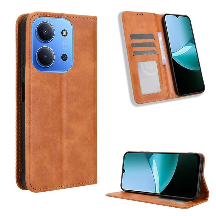 Funda de cuero para teléfono con textura retro y hebilla magnética, For Redmi A7 Pro 171mm / Poco C85x 5G, For Redmi 15a 5G / R70 5G / R70m 5G, For Redmi Turbo 5 Max 5G / Poco X8 Pro Max, For Redmi Turbo 5 5G / Poco X8 Pro                              ...