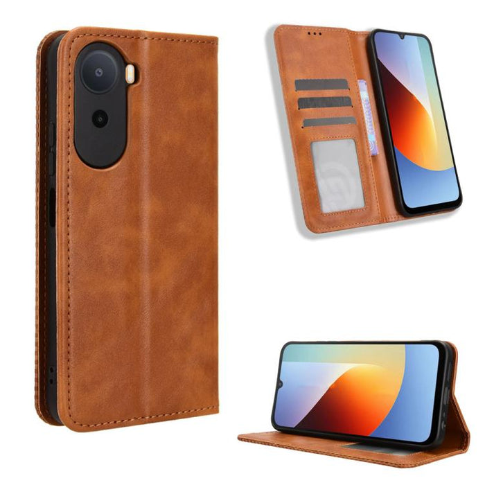 Funda de cuero para teléfono con textura retro y hebilla magnética, For Redmi A7 Pro 171mm / Poco C85x 5G, For Redmi 15a 5G / R70 5G / R70m 5G, For Redmi Turbo 5 Max 5G / Poco X8 Pro Max, For Redmi Turbo 5 5G / Poco X8 Pro                              ...