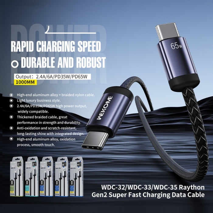 Cable de datos de carga rápida USB a 8 pines WK WDC-32i Raython Gen2 de 1 m y 2,4 A, WDC-32i