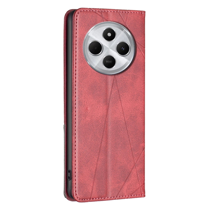 Funda de cuero magnética para teléfono con textura de rombos, For Redmi 14C 4G
