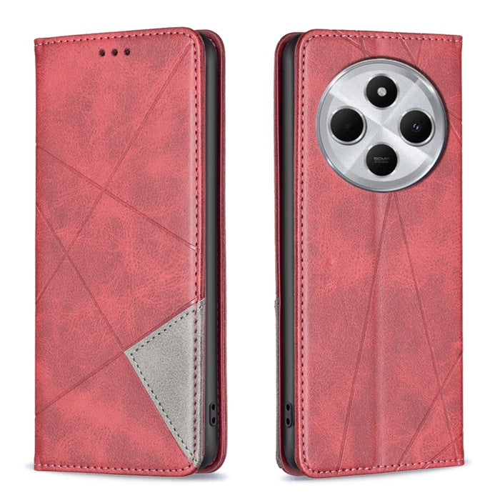 Funda de cuero magnética para teléfono con textura de rombos, For Redmi 14C 4G