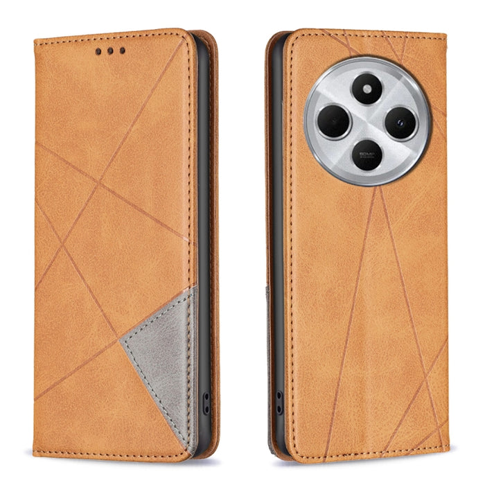 Funda de cuero magnética para teléfono con textura de rombos, For Redmi 14C 4G