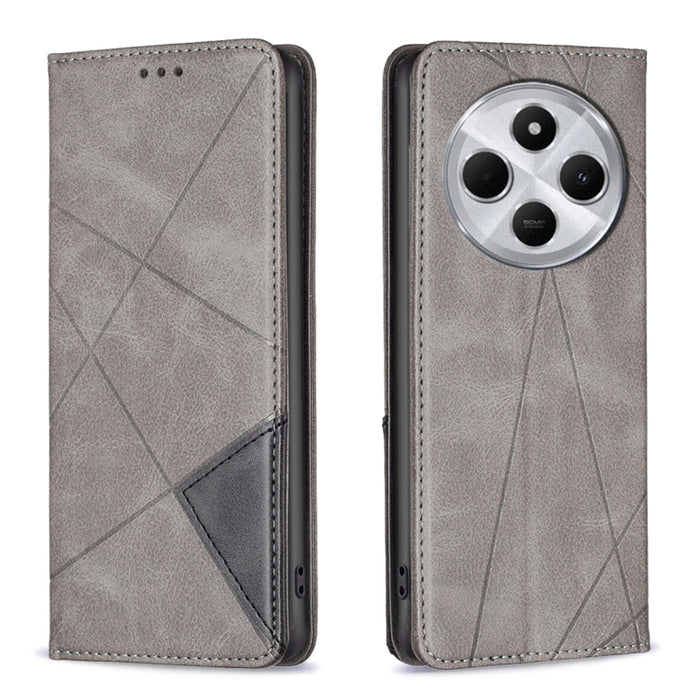 Funda de cuero magnética para teléfono con textura de rombos, For Redmi 14C 4G